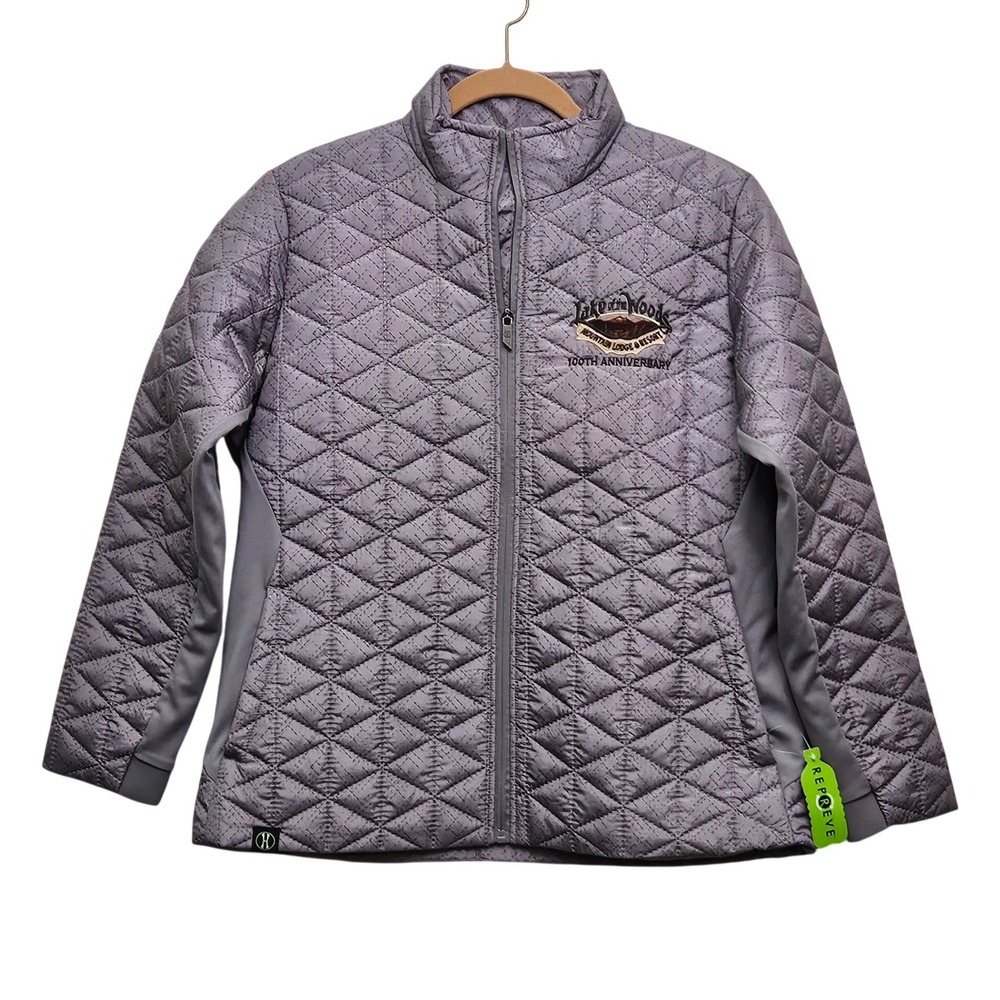 Holloway Quilted Jacket L Grey Lake of The Woods Oregon PNW Tundra Resort Puffer